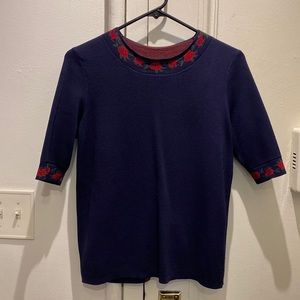 Club Monaco Navy Blue Blouse with Red Accents
